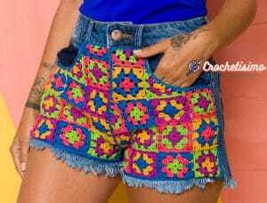 PATRON GRATIS Pantalones Cortos de Mezclilla reciclados con Grannys a Crochet