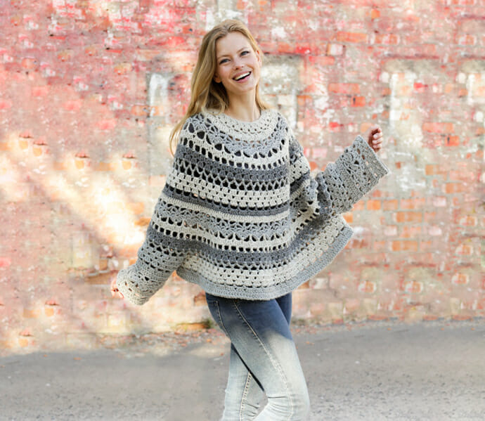 PATRÓN Poncho Estilo Suéter Crochet -