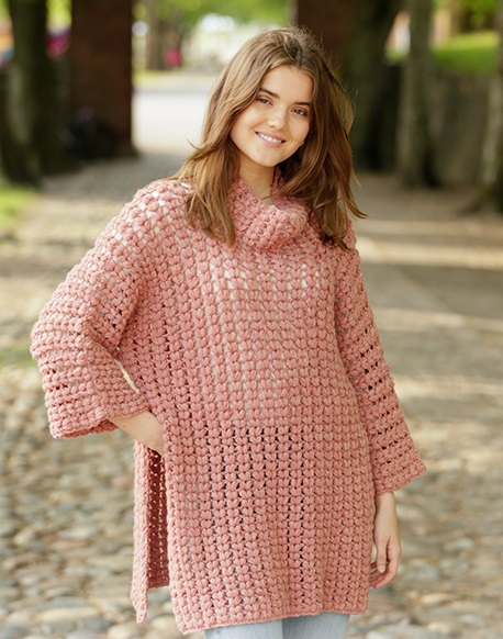 PATRÓN GRATIS Poncho con Mangas de Kimono Punto Puff a Crochet - Crochetisimo