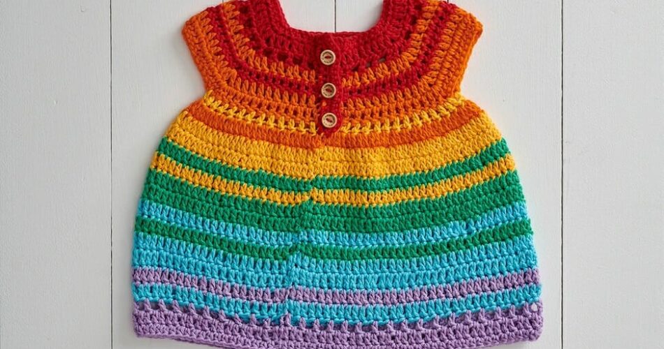 PATRÓN GRATIS Vestido Rainbow para Bebé a Crochet - Crochetisimo