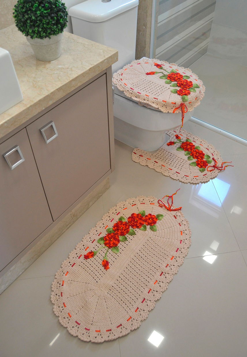 Alfombras para baño bano set juego de 3 piezas tapetes carpetas Nuevo  Naranja