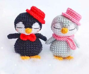 Pareja Pingüino Llavero Amigurumi  Patron paso a paso