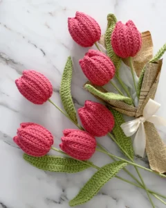 Hermosos Tulipanes en Crochet Patron Gratis MUY FACIL!