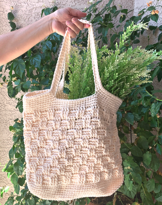 Bolsa Tejido de Cesta Patrón en Crochet Gratis