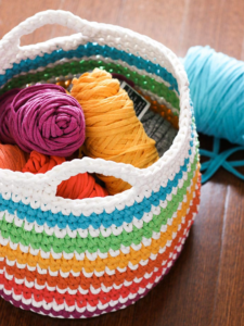 Cesto Multicolor en Crochet Patrón Gratis