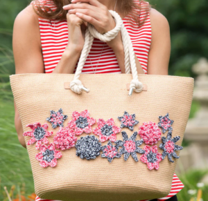 Patrón Gratis Aplique Floral para Bolso en Crochet