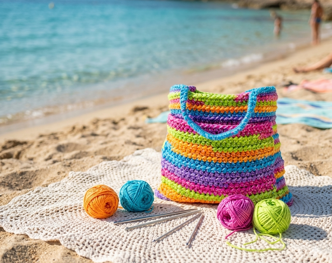 Bolso Casual con Bolsillo con Rayas Matizadas en Crochet PATRON GRATIS