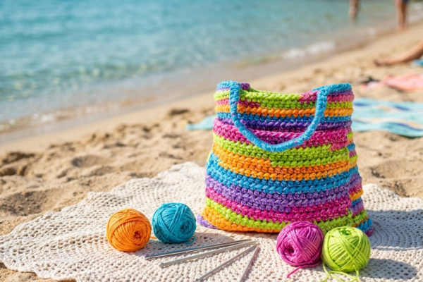 Bolso Casual con Bolsillo con Rayas Matizadas en Crochet PATRON GRATIS