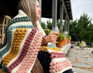 Patrón Gratis Manta Gruesa Rayas Punto Bobble en Crochet