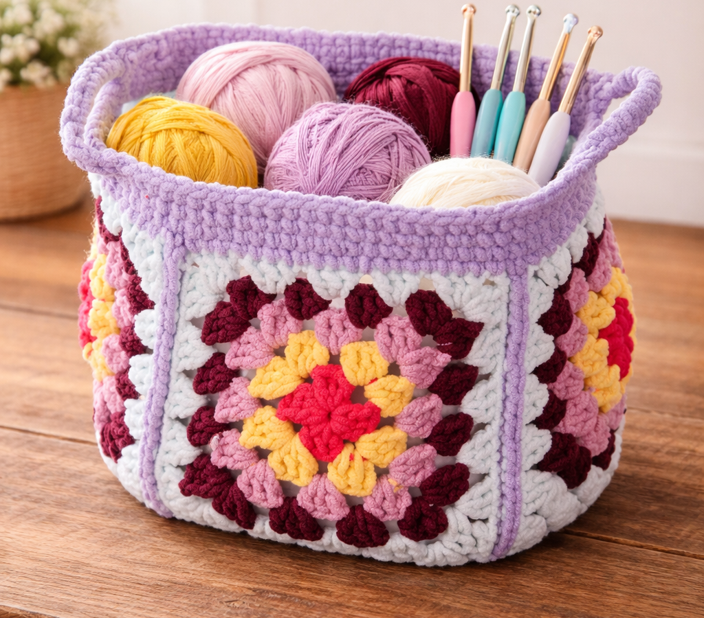 ADIOS AL DESORDEN! Cesta de Almacenamiento en Cuadro de la Abuela a Crochet PATRON GRATIS