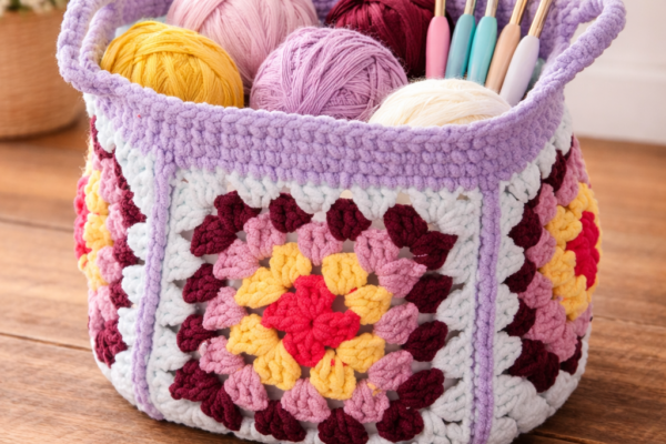 ADIOS AL DESORDEN! Cesta de Almacenamiento en Cuadro de la Abuela a Crochet PATRON GRATIS