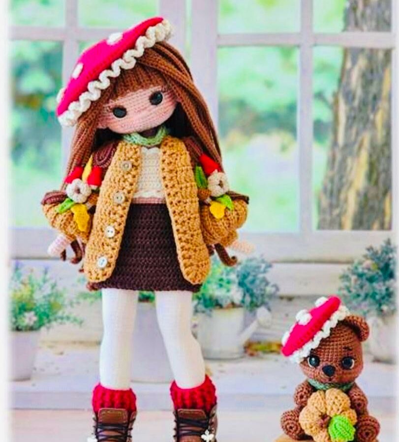 Muñeca Cetina con su Osito Amigurumi Patron PDF paso a paso