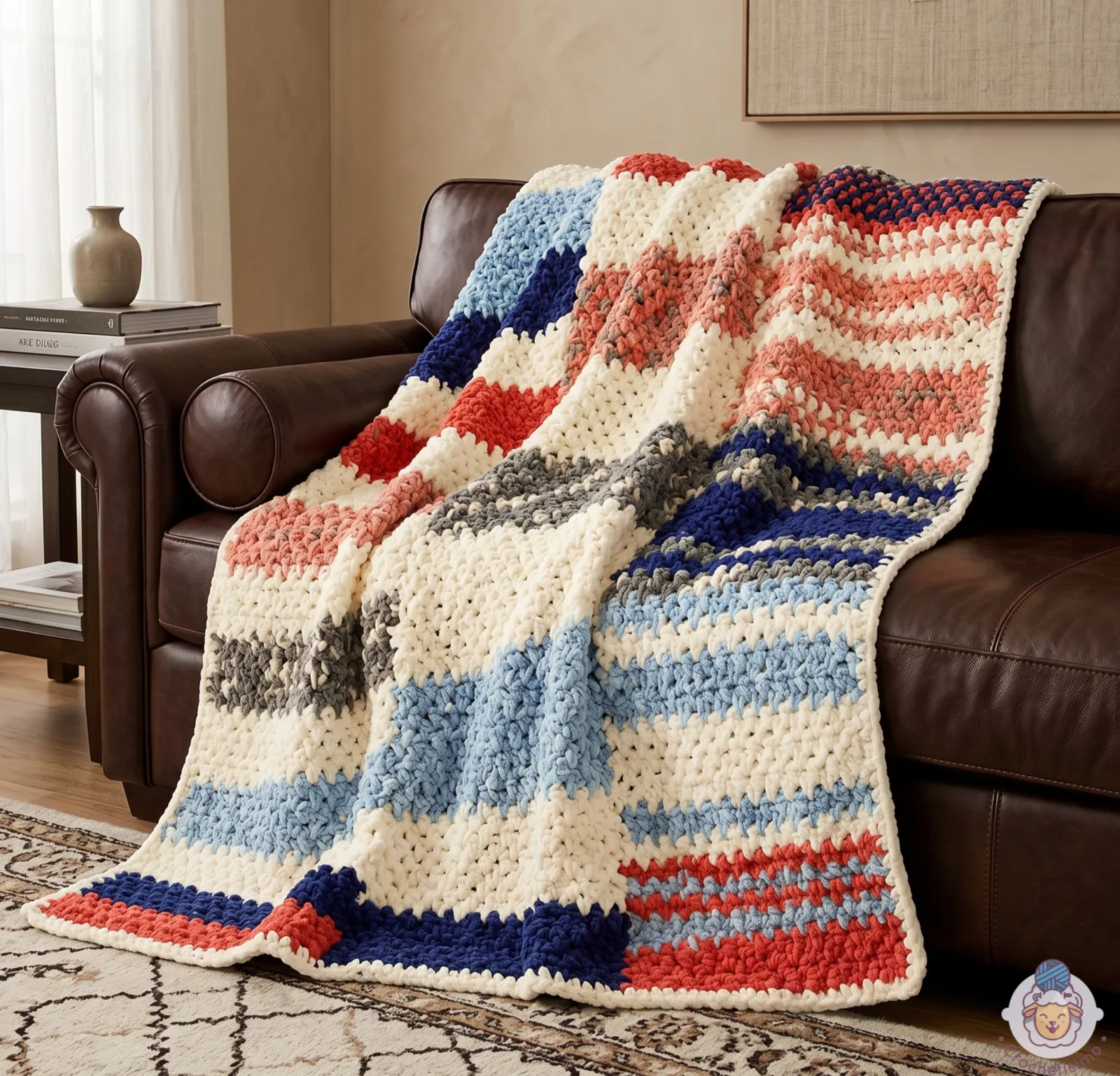 Teje la Manta Cromática en Crochet de Felpa (Patrón Gratis)