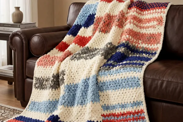 Teje la Manta Cromática en Crochet de Felpa (Patrón Gratis)