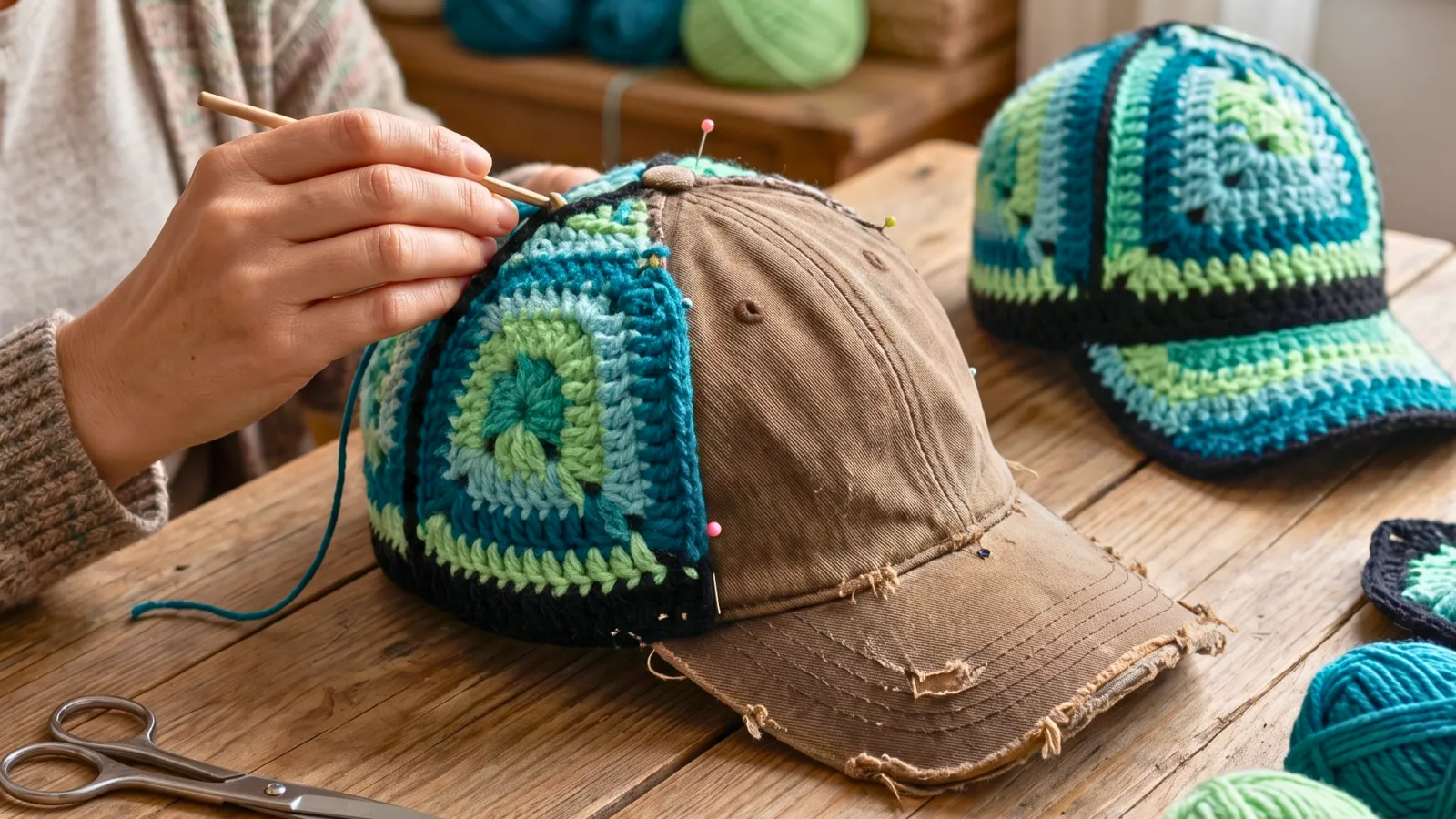 Gorra Reciclada en Motivos Granny a Crochet (Patrón Gratis)