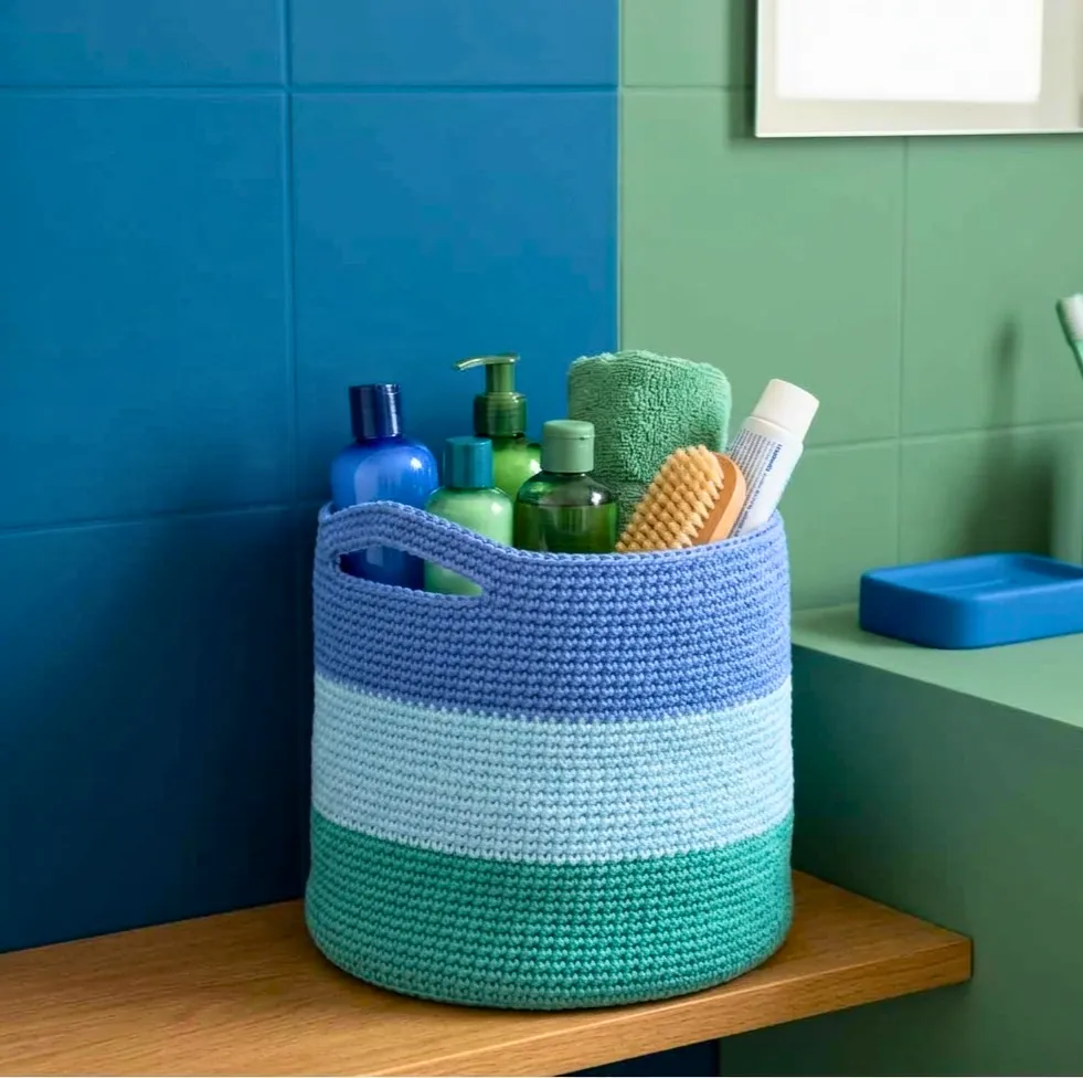 Teje la Cesta de Almacenamiento para Baños (Patrón Gratis)