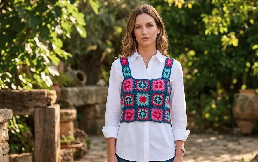 Teje el Top Anita en Crochet Retro más Coqueto (Patrón Gratis)