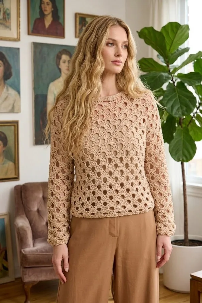 Teje el Jersey Acacia en Crochet  Estilo de Malla (Patrón Gratis)