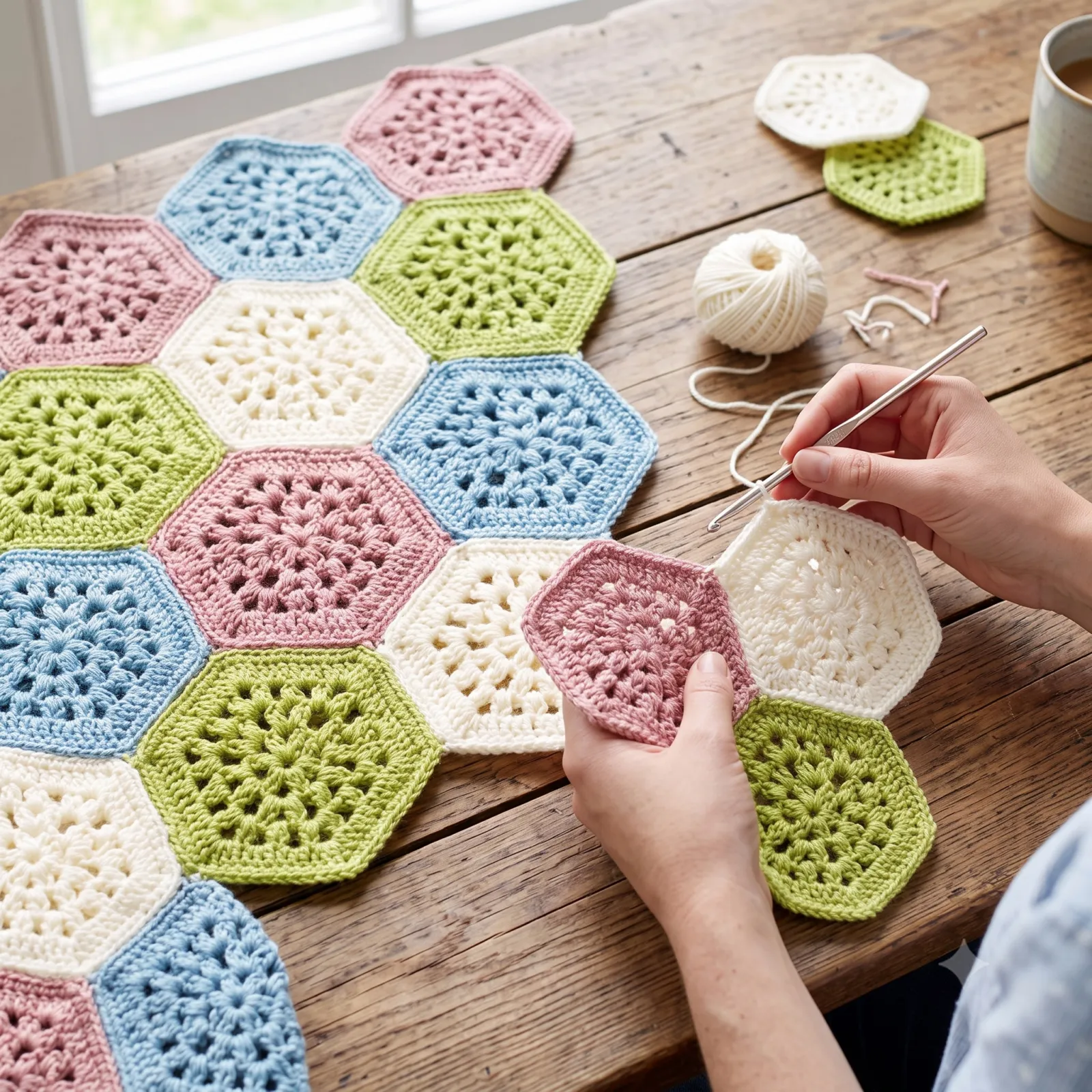 Teje la Manta a Hexágonos Geométricos a Crochet (Patrón Gratis)