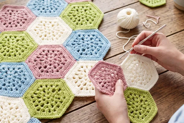Teje la Manta a Hexágonos Geométricos a Crochet (Patrón Gratis)