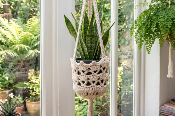 Teje el Porta Macetas Olivia Colgante a Crochet (Patrón Gratis)