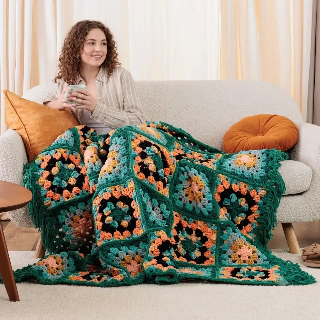 Teje una Manta Granny Square Fácil y Rápido (Patrón Gratis)