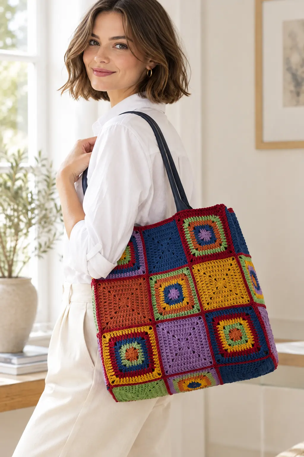 Bolso Tote Bloques de Color a Crochet Moderno (Patrón Gratis)