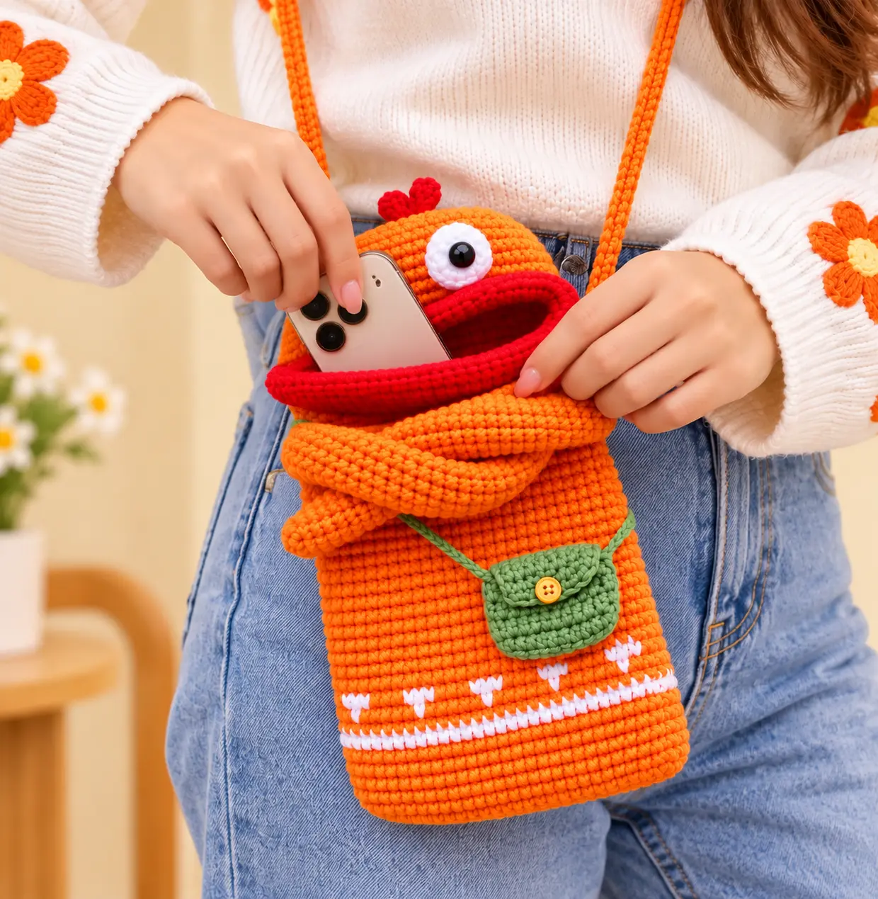 Teje la Funda para Móvil Monstruito Divertido PATRON GRATIS