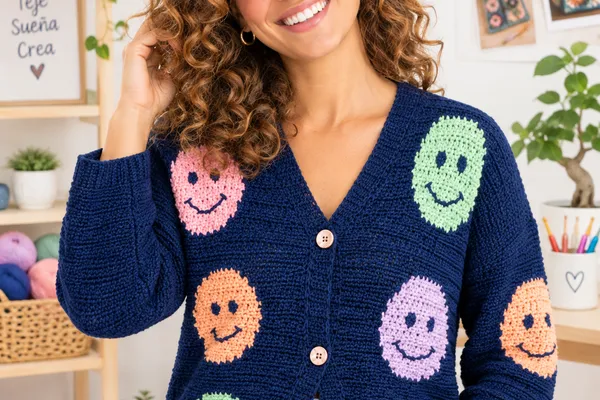 Teje pura Alegría! Cárdigan Caritas a Crochet Patrón gratis