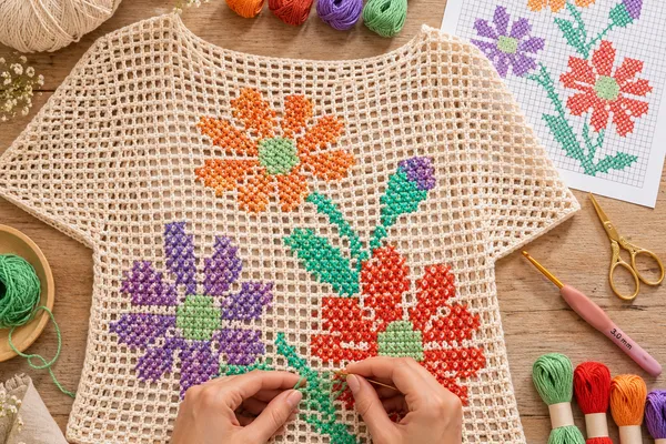 Domina la Técnica de Bordado en Punto Malla a Crochet PATRON